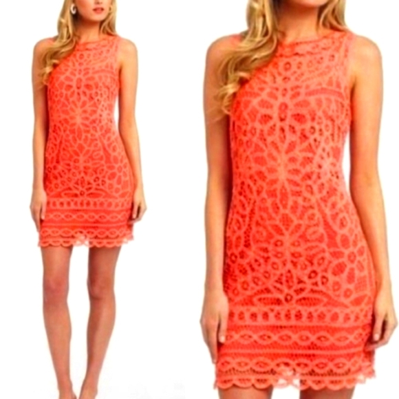 Lilly Pulitzer Tabitha Batt It Up Lace Dress SALMON orange FLORAL Crochet Small - Picture 1 of 11